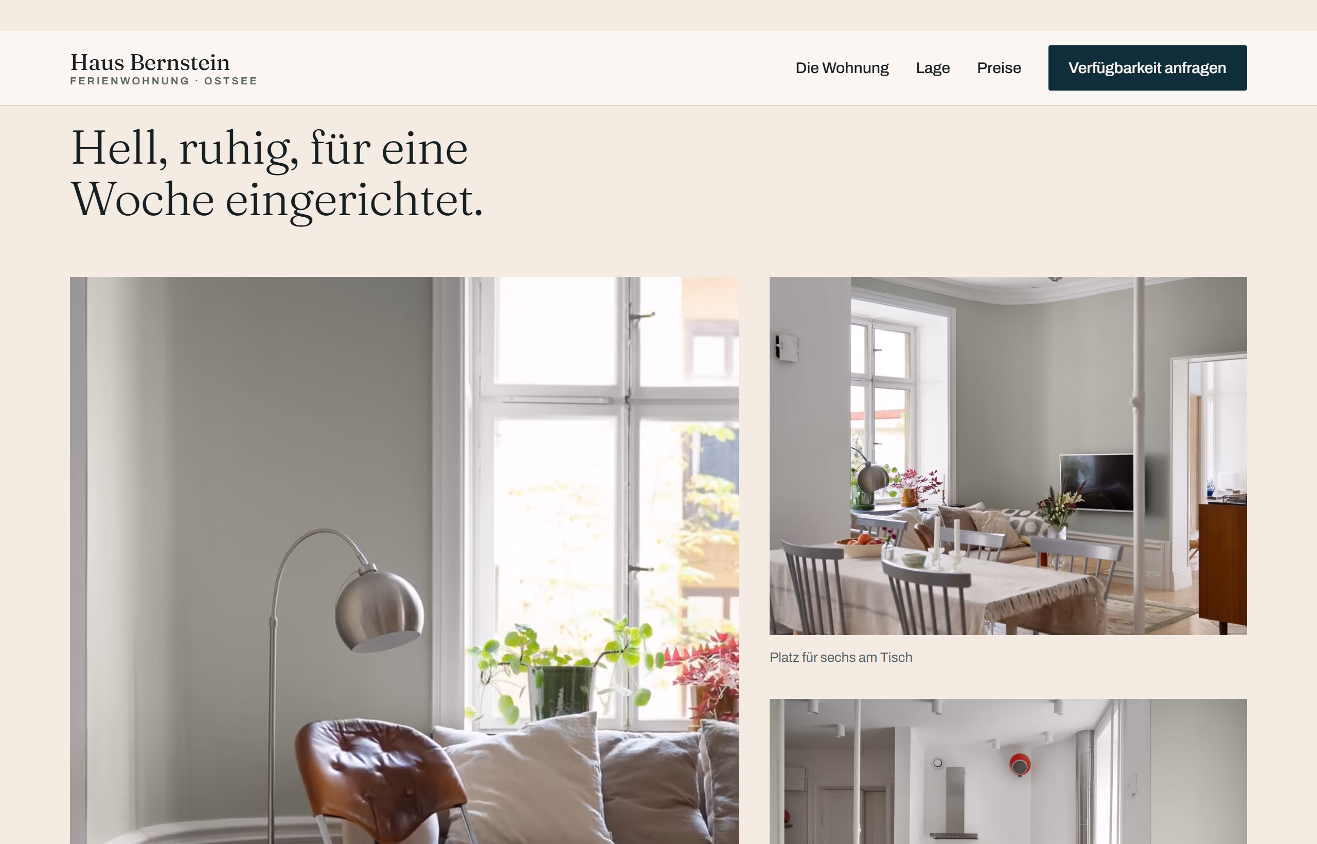 Startseite des Musterprojekts Haus Bernstein, Branche Ferienwohnung